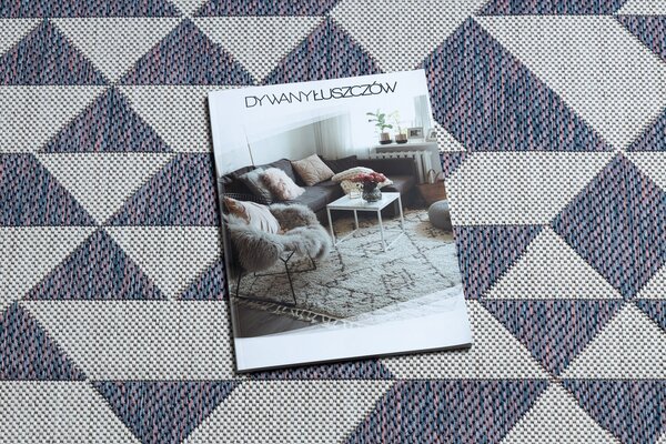 Covor SISAL SION Geometric, triunghiurile 22373 țesute plate ecru / albastru / roz