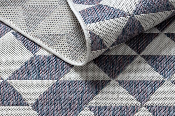 Covor SISAL SION Geometric, triunghiurile 22373 țesute plate ecru / albastru / roz