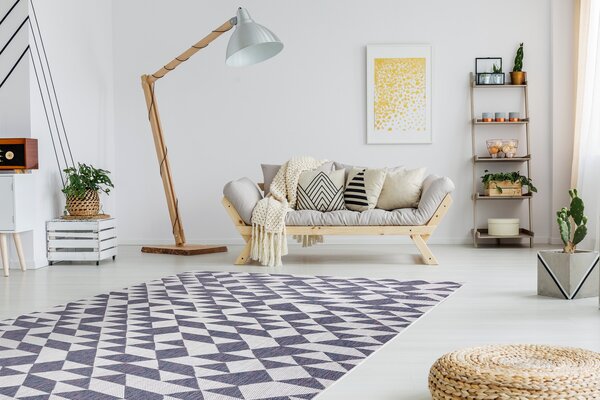 Covor SISAL SION Geometric, triunghiurile 22373 țesute plate ecru / albastru / roz