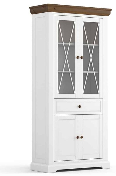 Vitrină lemn masiv nuc Iris Alb/, 95 × 41 × 200 cm