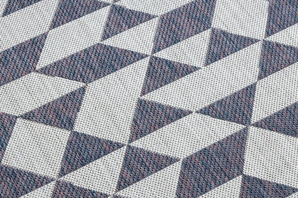 Covor SISAL SION Geometric, triunghiurile 22373 țesute plate ecru / albastru / roz