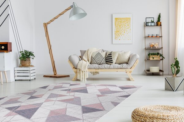 Covor SISAL SION Geometric, triunghiurile 3006 țesute plate ecru / roz