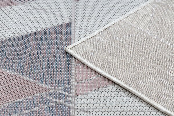 Covor SISAL SION Geometric, triunghiurile 3006 țesute plate ecru / roz