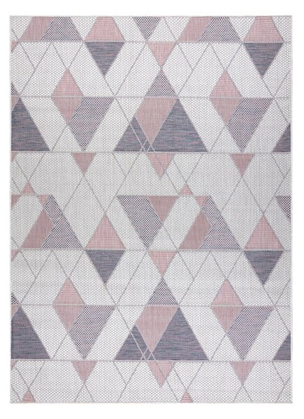 Covor SISAL SION Geometric, triunghiurile 3006 țesute plate ecru / roz