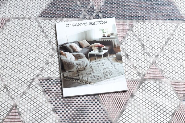 Covor SISAL SION Geometric, triunghiurile 3006 țesute plate ecru / roz