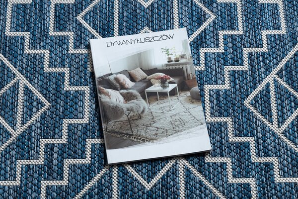 Covor SISAL SION Geometric, Caro 21778 țesute plate albastru inchis / ecru