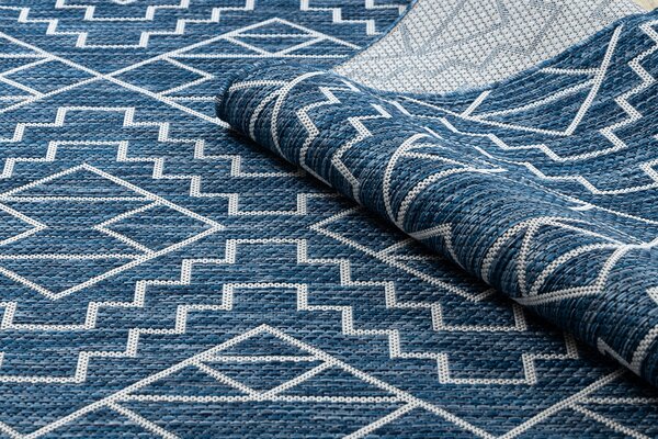 Covor SISAL SION Geometric, Caro 21778 țesute plate albastru inchis / ecru