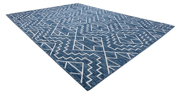 Covor SISAL SION Geometric, Caro 21778 țesute plate albastru inchis / ecru