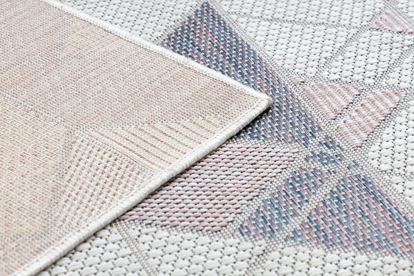 Covor, traversa SISAL SION Geometric, triunghiurile 3006 țesute plate ecru / roz