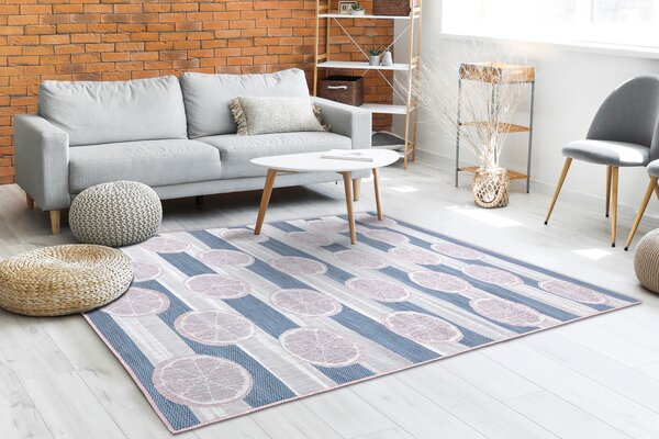 Covor SISAL SION grapefruit 00002 țesute plate ecru / roz / albastru