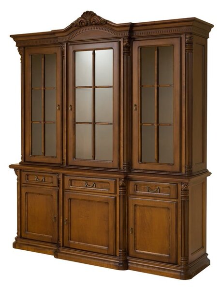 Bufet lemn masiv Briston cu Vitrină 3 Uși Briston, 193,2 × 56,5 × 230 cm