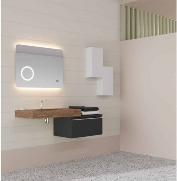 Oglindă lemn masiv cu Ceas Iluminare LED si Lupa Touch 80x60cm / 100x70cm - 80x60cm