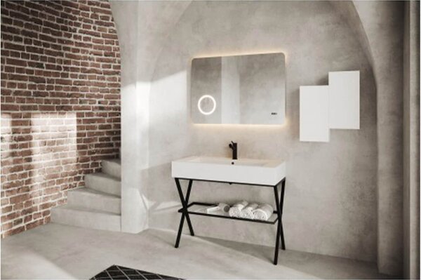 Oglindă lemn masiv cu Ceas Iluminare LED si Lupa Touch 80x60cm / 100x70cm - 80x60cm