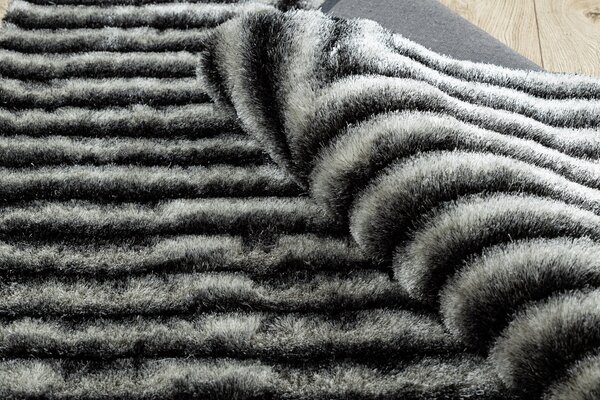 Covor FLIM 010-B3 modern shaggy, labirint - structural fekete / szürke