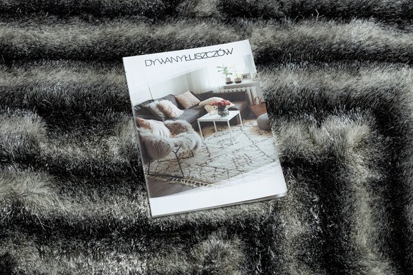 Covor FLIM 010-B3 modern shaggy, labirint - structural fekete / szürke