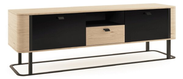 Comodă TV lemn masiv natur Galen I Negru-, 190,6 × 40,2 × 59,6 cm