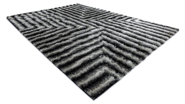 Covor FLIM 010-B3 modern shaggy, labirint - structural fekete / szürke