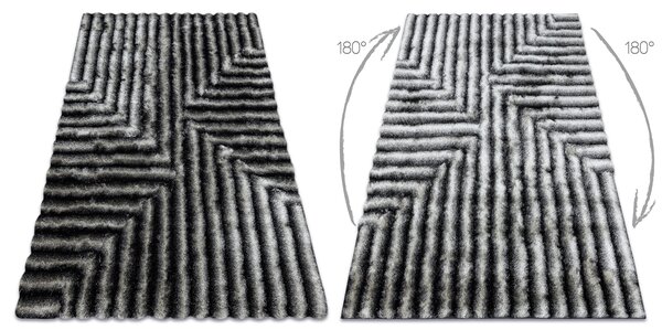 Covor FLIM 010-B3 modern shaggy, labirint - structural fekete / szürke
