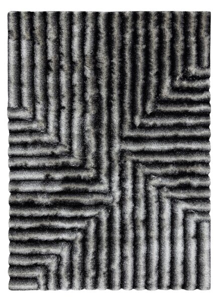 Covor FLIM 010-B3 modern shaggy, labirint - structural fekete / szürke