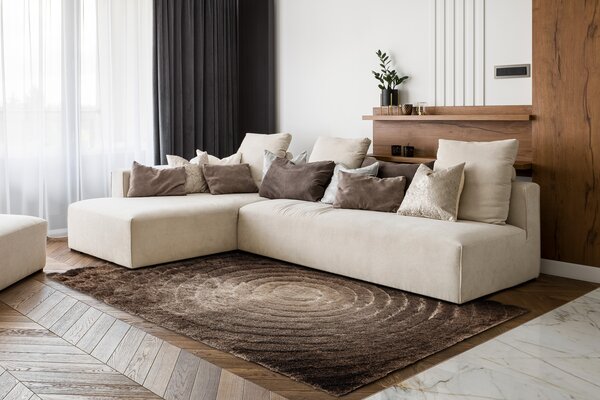 Covor FLIM 008-B7 modern shaggy, cercuri - structural maro