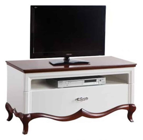 Comodă TV lemn masiv nuc Milan Alb-, 114 × 46,5 × 55,7 cm