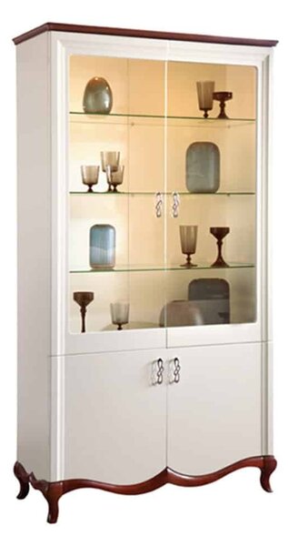 Vitrină lemn masiv nuc Milan Alb-, 114 × 46,5 × 209,5 cm