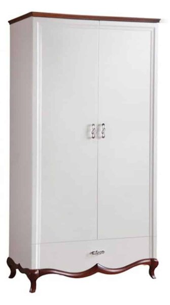 Dulap lemn masiv nuc Milan 2 Uși Alb-, 114 × 62,5 × 209,5 cm