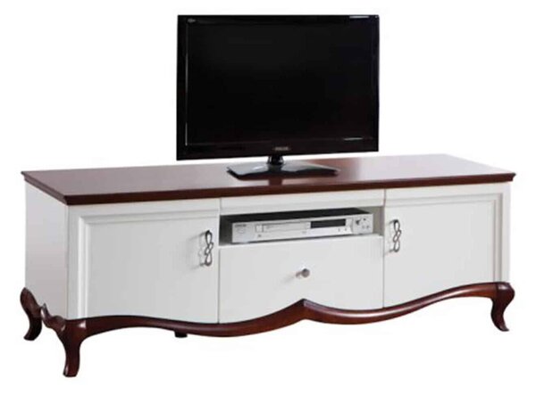 Comodă TV lemn masiv nuc Milan II Alb-, 164,2 × 46,5 × 55,7 cm