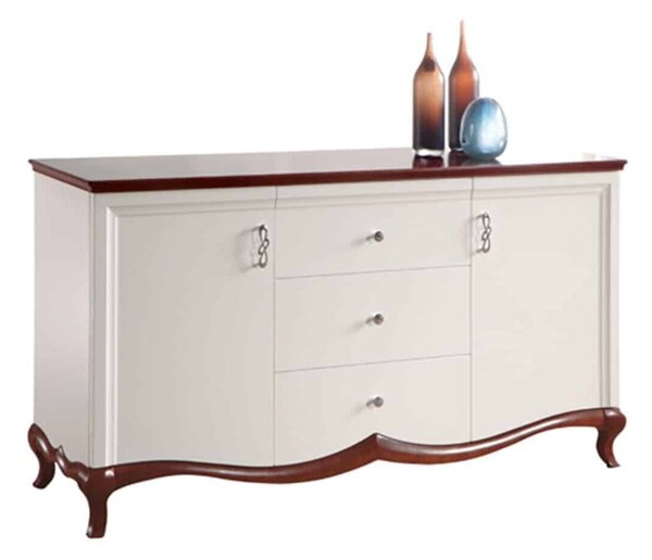Comodă lemn masiv nuc Milan III Alb-, 164,2 × 46,5 × 90,2 cm