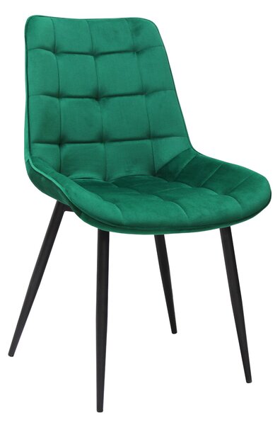 Set Masă Extensibilă Bucătărie / Dining Carla Albă 134–174 × 80 × 75 cm cu 6 Scaune Onix Verde, Tapițate, Picioare Metalice Negre