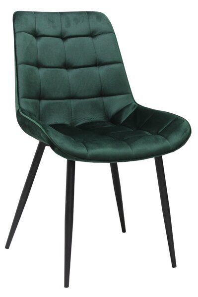 Set Masă Extensibilă Bucătărie / Dining Carla Negru Marmorat 134–174 × 80 × 75 cm cu 6 Scaune Onix Verde Închis, Tapițate, Picioare Metalice Negre