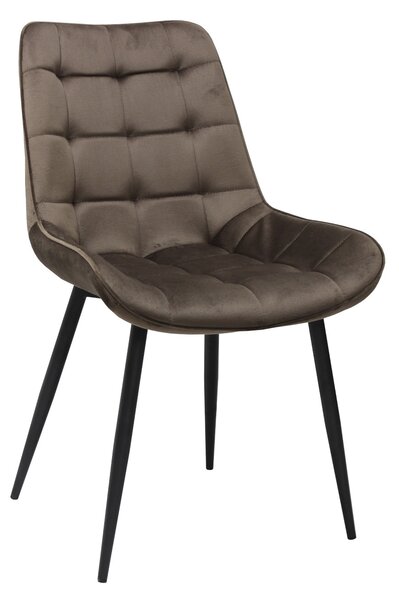 Set Masă Extensibilă Bucătărie / Dining Carla Albă 134–174 × 80 × 75 cm cu 6 Scaune Onix Maro, Tapițate, Picioare Metalice Negre