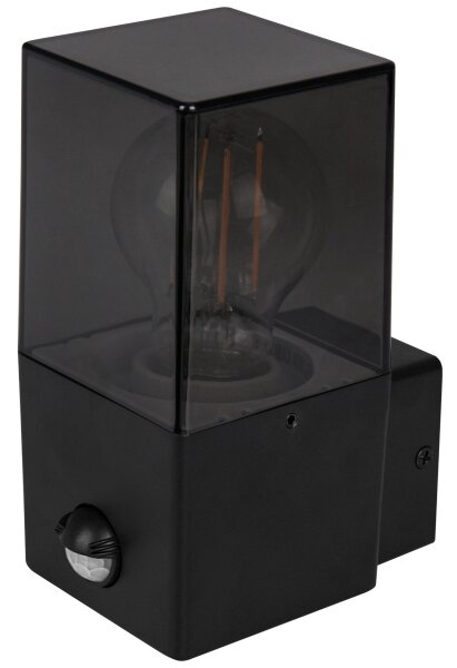 Aplica de perete pentru exterior cu senzor, 1xE27/40W/230V, IP44, negru/fumuriu
