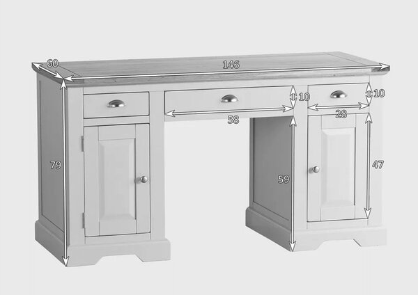 Birou lemn masiv gri Ives Personalizabilă, 146 × 60 × 79 cm