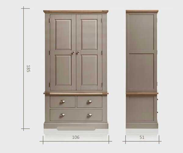 Dulap lemn masiv gri Ives 2 Uși Personalizabil, 106 × 51 × 185 cm