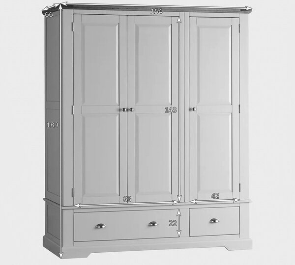 Dulap lemn masiv gri Ives 3 Uși Personalizabil, 154 × 66 × 189 cm