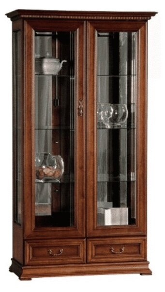 Vitrină lemn masiv nuc Ravino I, 111,8 × 47,5 × 207,9 cm