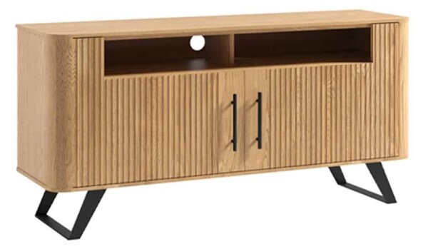 Comodă TV lemn masiv natur Santiago I -Negru, 134,2 × 39,7 × 65 cm