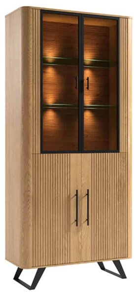 Vitrină lemn masiv natur Santiago I -Negru, 94,2 × 39,7 × 204 cm