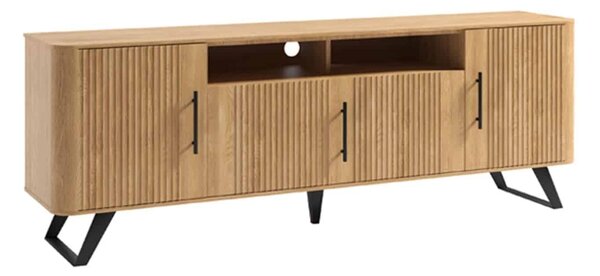 Comodă TV lemn masiv natur Santiago II -Negru, 184,8 × 39,7 × 65 cm