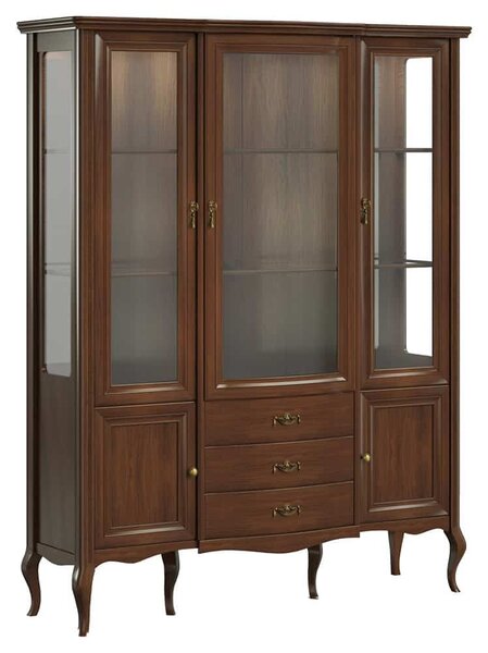 Vitrină lemn masiv nuc Alexandros IV, 160,5 × 48,1 × 207,5 cm