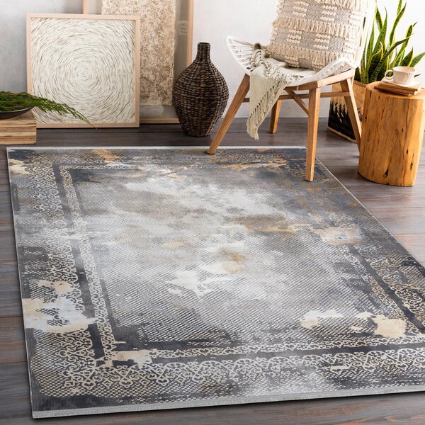 Covor LUCE 77 modern cadru vintage - structural gri / muştar