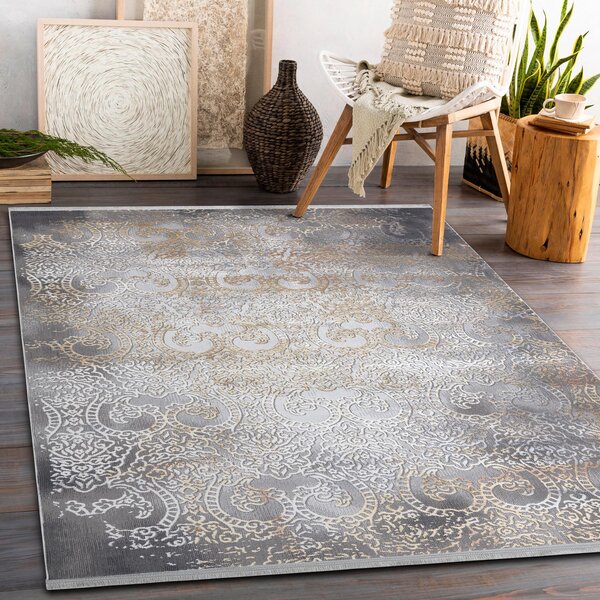 Covor LUCE 84 modern ornament vintage - structural gri / muştar