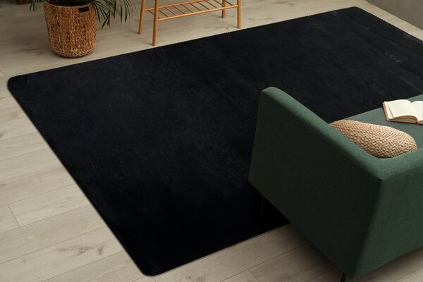 Covor modern de spălat POSH shaggy negru, antiderapant, gros