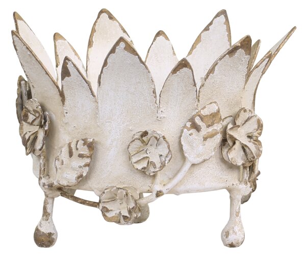 Candela Crown din metal antichizat crem 15x11 cm