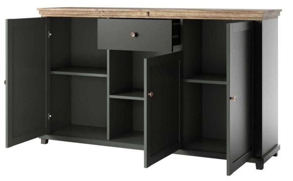 Comodă lemn masiv Jardon Grafit, 160 × 42 × 93 cm