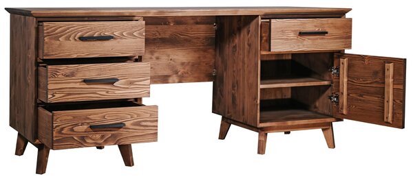 Birou lemn masiv Timeless 4 Sertare 1 Ușă Whisky, 164 × 60 × 76 cm