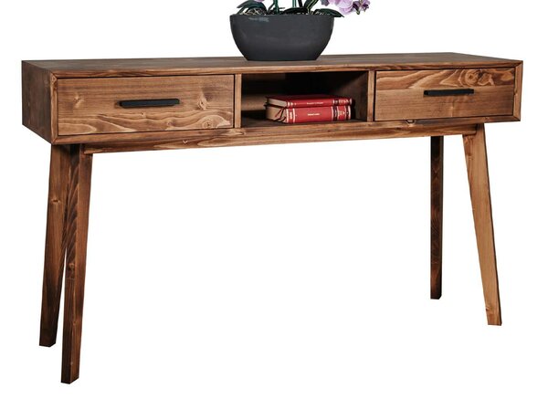 Consolă lemn masiv Timeless 2 Sertare 1 Nișă Whisky, 138 × 38 × 80 cm
