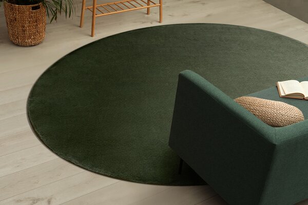 Covor lavabil modern POSH cerc shaggy verde, pluș anti-alunecare