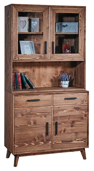 Bufet lemn masiv Timeless 2 Corpuri 2 Sertare 4 Uși 98x45/35x190 cm Whisky